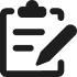 Black and white icon showing a clipboard and pencil