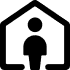 Black and white icon showing a person standing under a roof.